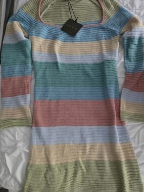 Le Lis Pastel Multicolor Scoop-Neck Striped Sweater Dress